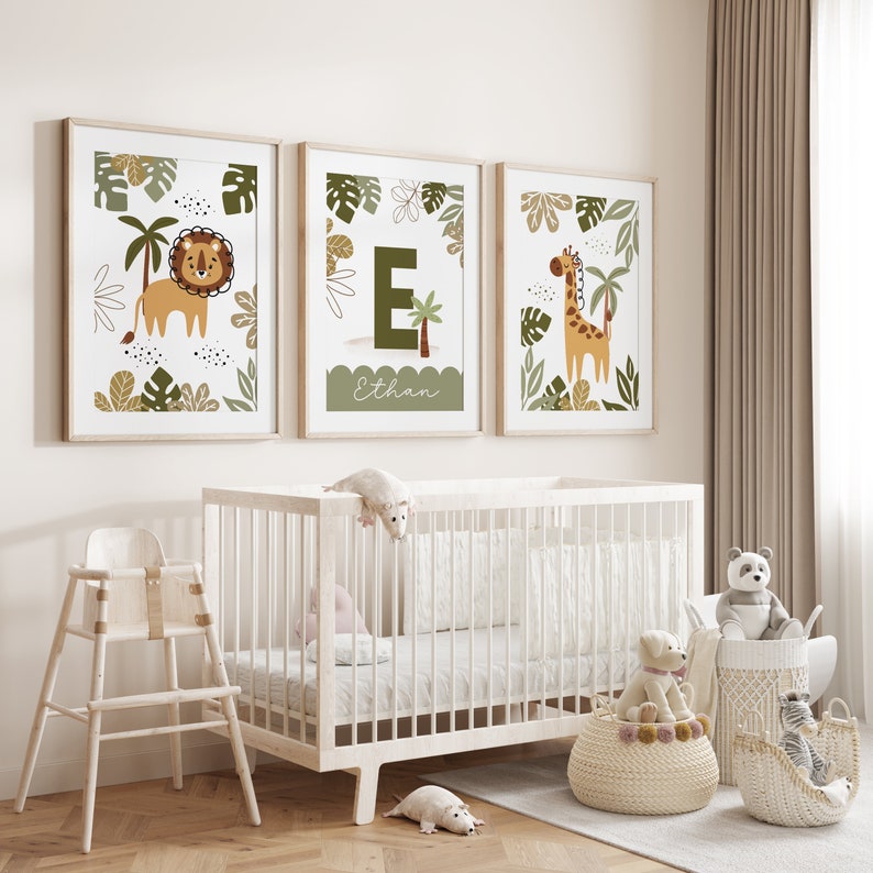 Set of 3 Safari Nursery Prints,custom Name Nursery,personalized Name ...