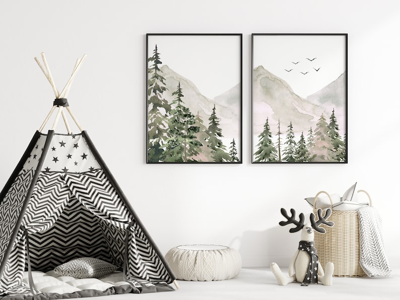 Set of 3 Mountain Nursery Printsmountain Nursery Decorforest - Etsy