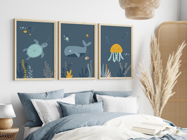 Set of 3 Under the Sea Wall Art,nautical Nursery Print Set,under the ...