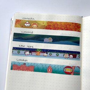 Wonton In A Million Foiled Travel 12&quot;-48&quot; Washi Tape Samples - Canada/Iceland/New York/London