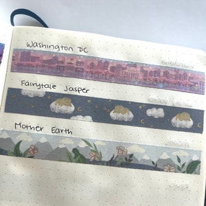 Échantillons de ruban adhésif en papier Washi pour passeport/printemps 30 à 48 po. Simplement doré - Washington DC, États-Unis, Washi de voyage, Journal de la Terre nourricière, clair de lune
