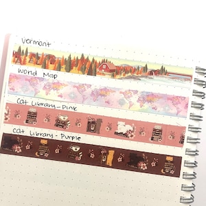 Simply Gilded Passport Washi 24&quot;-48&quot; Washi Tape Samples - Vermont, World Map, Cat Library, Fall, Cafe, Cozy, Travel