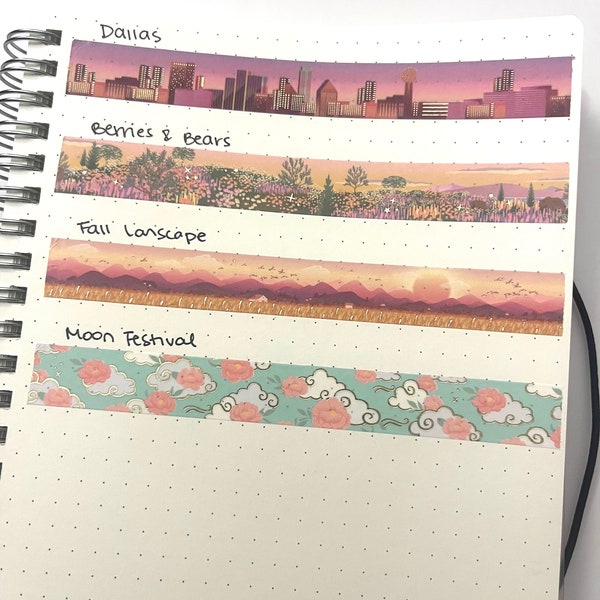 Simply Gilded Passport Washi 24"-48" Washi Tape Samples - Dallas, Berries & Bears, Carolina, Fall Landscape, Field, Moon Festival, Autumn