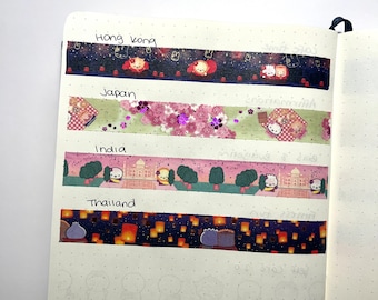 Wonton In A Million Foiled Travel 12"-48" Washi Tape Samples - Asia - Hong Kong/Japan/India/Thailand