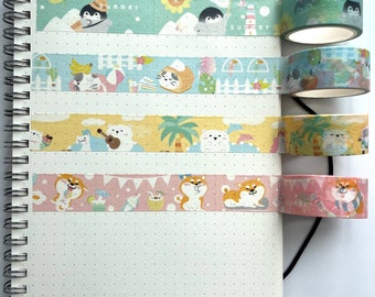 Animal Washi Tape | Full Roll | Penguin/Cat/Bear/Corgi | Matte Finish | Scrapbooking | Journal | Planner