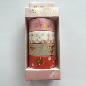Sakura Gold Foil Washi Tape Box #1 | 4 x Full Roll | Spring/Flowers/Japan | Matte Finish | Scrapbooking | Journal | Planner
