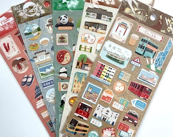 China Travel Stickers | Hong Kong/Guang Zhou/Cheng Du/Li Jiang/Bei Jing | City Stickers | Scrapbooking | Travel Journal