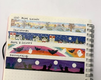 Simply Gilded Passport Washi 24"-48" Washi Tape Samples - 100 Acre woods, Christmas, Halloween, Moongazing