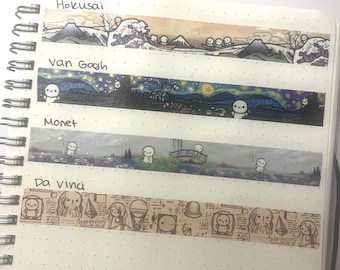 TheCoffeeMonsterzCo 24" 2023 Washi Tape Samples - Hokusai/Van Gogh/Monet/Da Vinci - Artist/Paintings/Starry Night/Water Lilies/Wave/Science