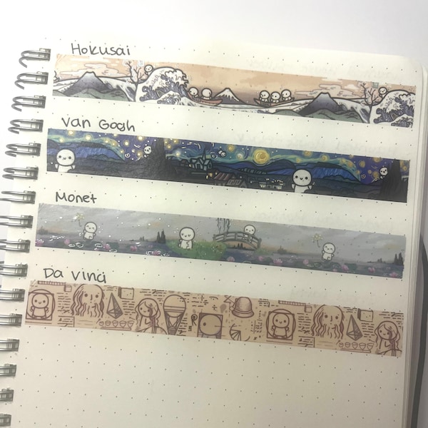 TheCoffeeMonsterzCo 24" 2023 Washi Tape Samples - Hokusai/Van Gogh/Monet/Da Vinci - Artist/Paintings/Starry Night/Water Lilies/Wave/Science