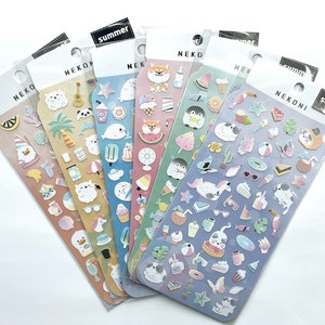 Summer Time Animal Stickers | Cat/Penguin/Corgi/Seal/Bear/Duck | Cute Animals | Scrapbooking | Planner | Journal