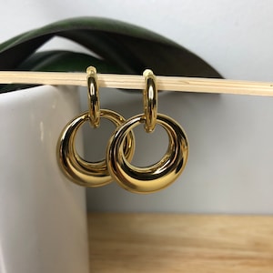 Kopen Australia | Gold Plated Stainless Steel Hoop Earrings | Thick Chunky Oval Double Stackers | Hypoallergenic Minimalist