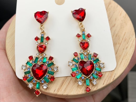 Kopen Australia Sacred Heart Statement Earrings La Dolce Vita Vintage Red  Rhinestone Glass Crystal Drop - Etsy