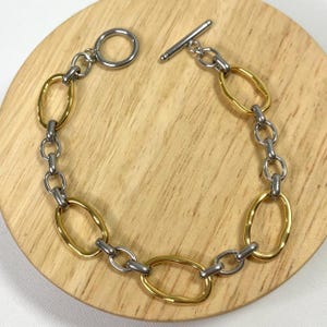 Kopen Australia | Two Tone Chain Link Bracelet Gold Plated & Silver Stainless Steel Mixed Metal Toggle Minimalist