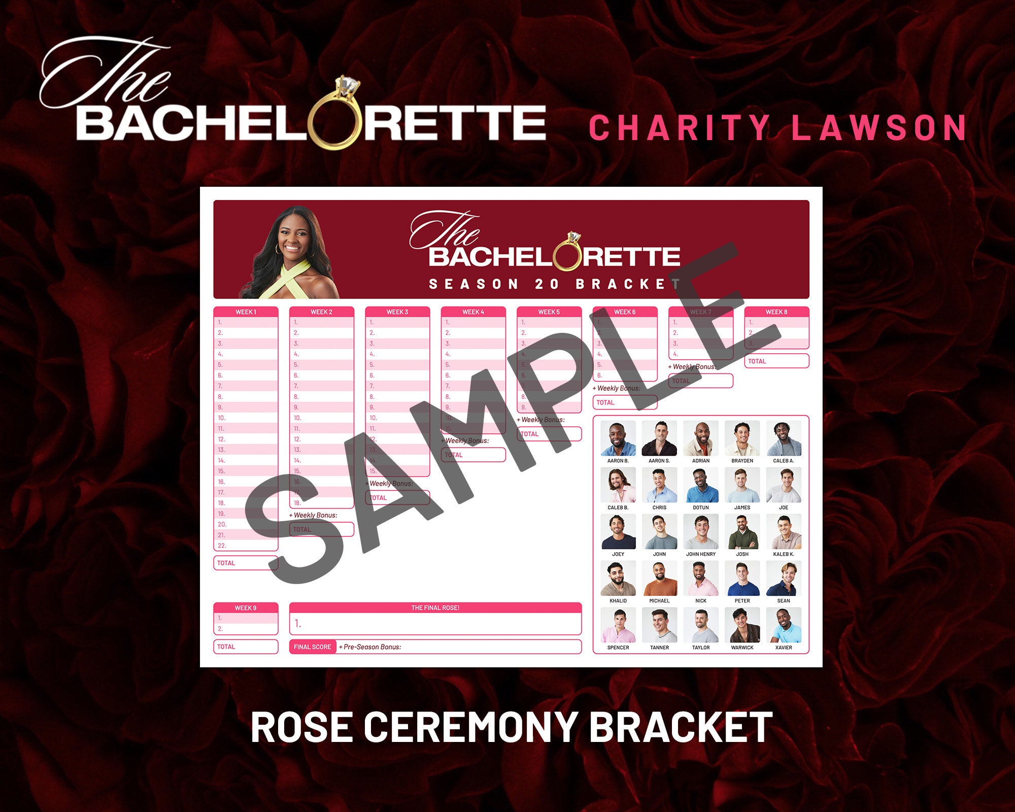 The Bachelorette Bracket | Season 20 | Charity Lawson | Print-ready ...