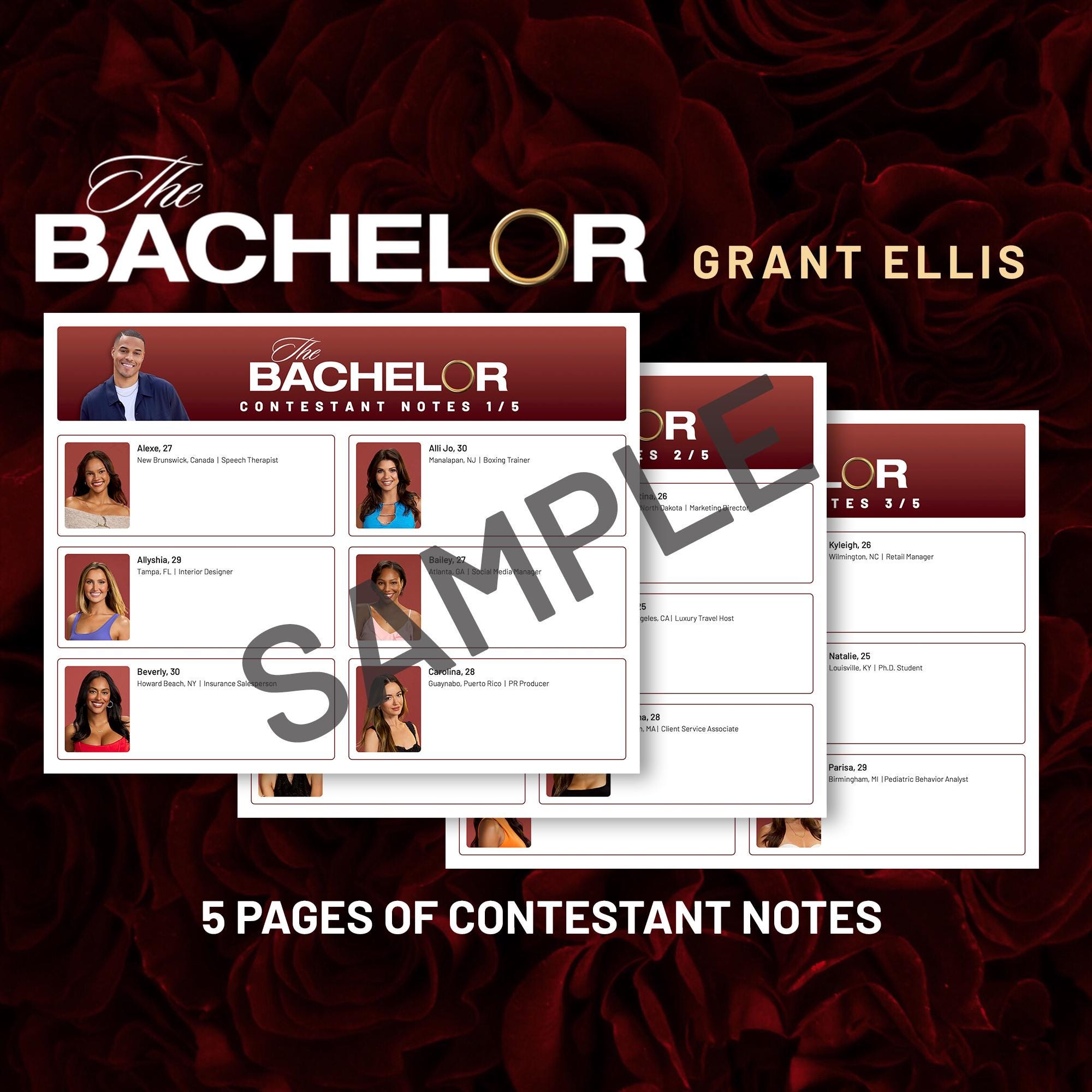 The Bachelor Season 29 Grant Ellis Printable Bracket | Print-ready PDF ...