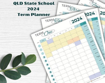 Queensland School Term Planner for 2024 with all holidays marked | Digital Print File | Qld State School Calendar