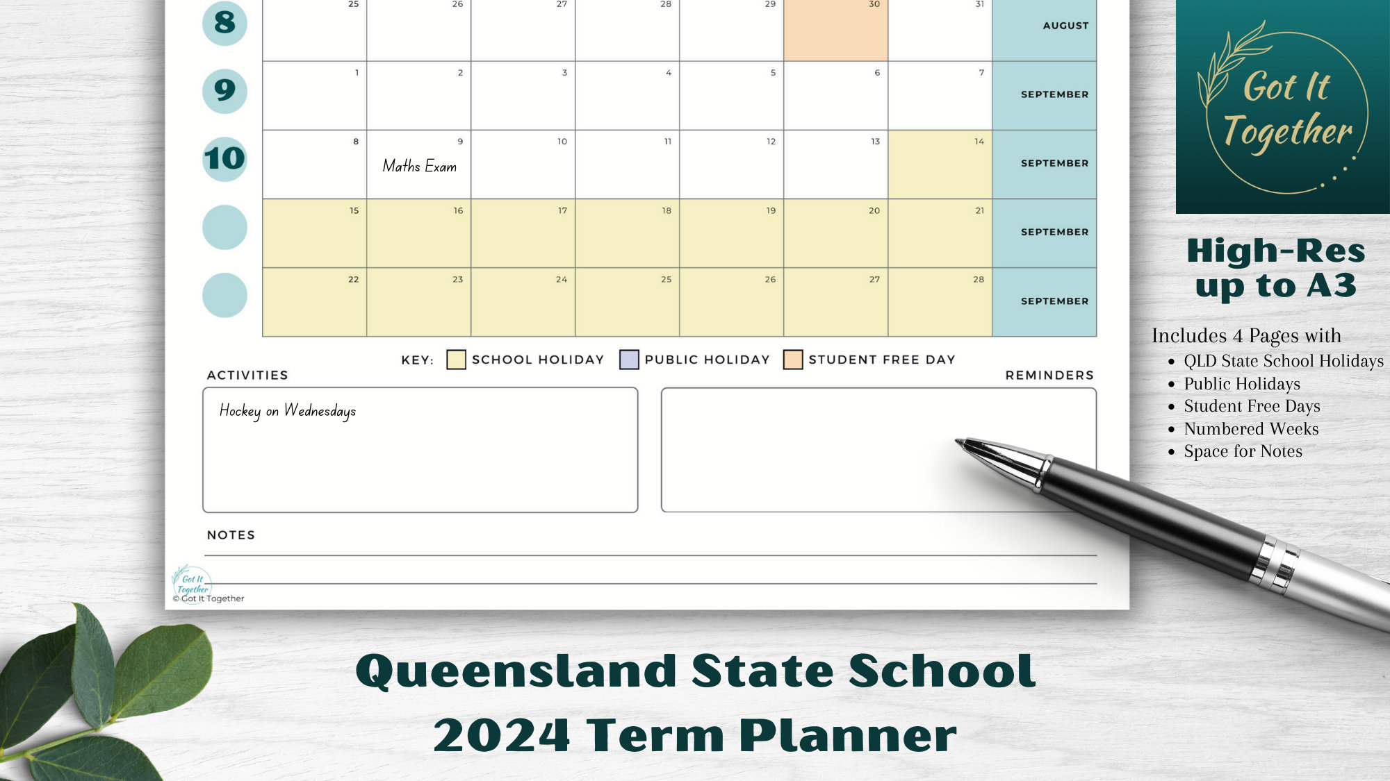 Queensland School Term Planner for 2024 With All Holidays Marked