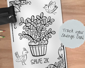 Save 2k while Colouring In Your Savings Tracking Chart | Printable | Colour in | Savings Progress for Emergency Fund | Budget Tool