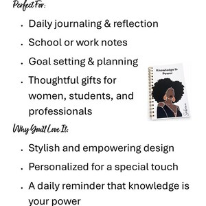 Personalized Black Woman Journal | Knowledge Is Power Notebook | 5.5"x8.5" image 4