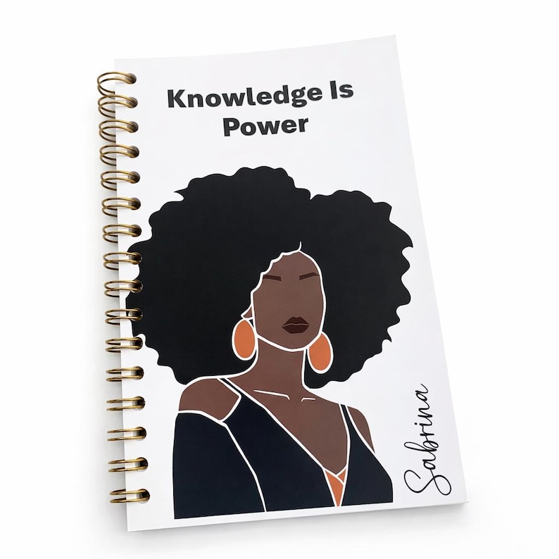 Personalized Black Woman Journal | Knowledge Is Power Notebook | 5.5"x8.5" image 1