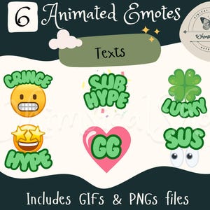 Set of 6 Animated Word Emote GIFs - Cringe, GGs, Lucky, Hype, Sub Hype, Sus | Perfect for Twitch & Discord!