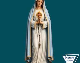 Our Lady of Lourdes Sculpture STL, OBJ, png files, CNC routers, 3D printing, Heart
