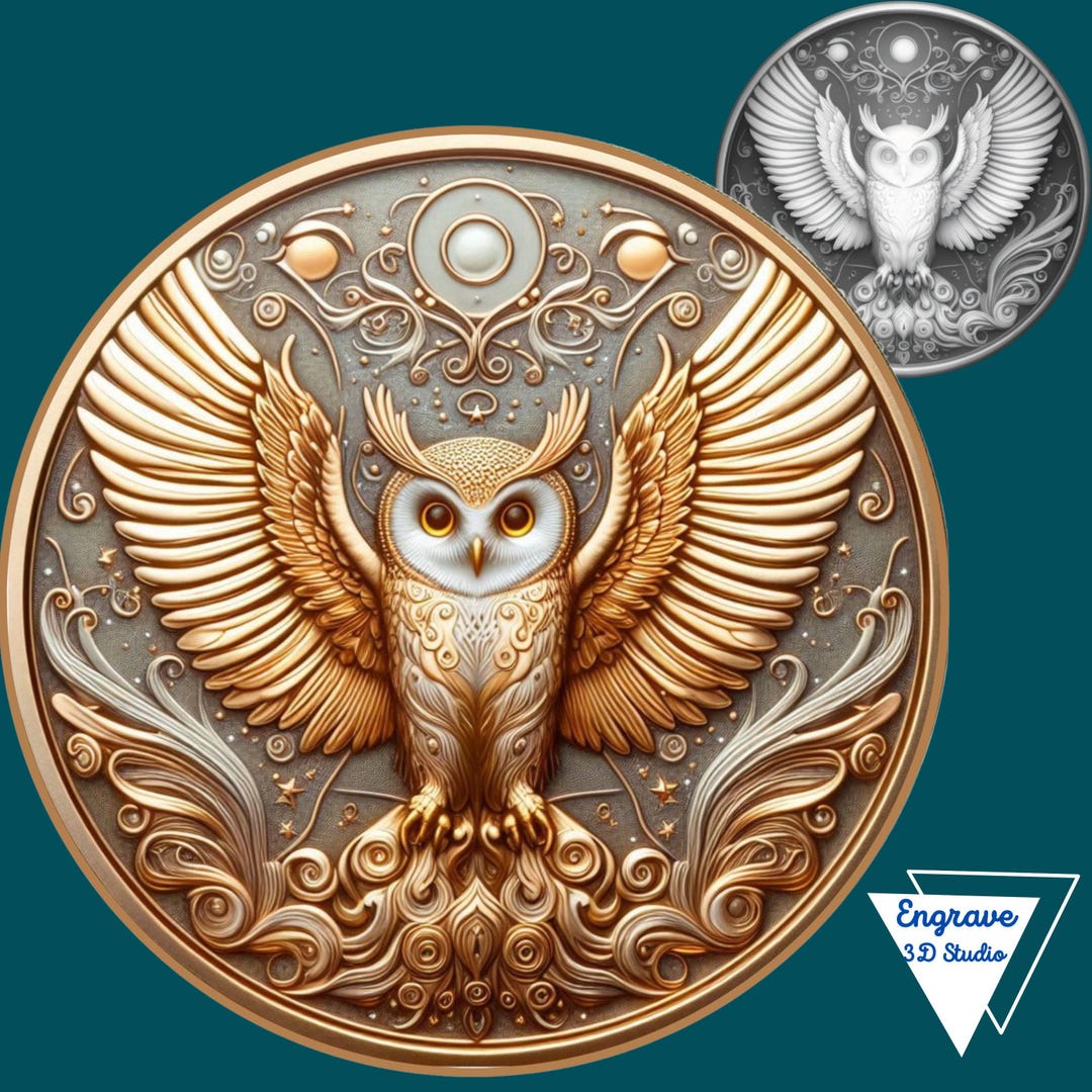3D Owl Laser Engraving File: Coin Depth Map for Glowforge/xtool (PNG ...