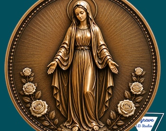 Our Lady of Grace, 3D Relief STL | Depth, Height | engraving| CNC | Laser cut , Flowers