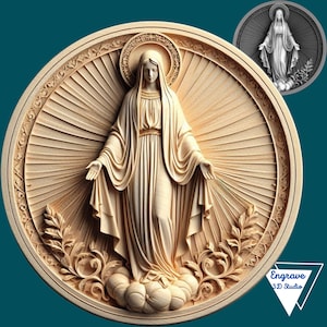 Arquivo Laser Virgem Maria | Mapa de profundidade de moeda 3D | Arquivo PNG | Gravação de profundidade | moeda de latão | imagens de alta qualidade | lightburn | Tons de cinza | CNC