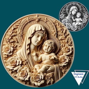 Virgem Maria | Ilusão 3D de Jesus | Gravação a Laser | Xtool | Lightburn | PNG | Mapa de Profundidade | Mapa de Altura | Tons de Cinza | Glowforge | CNC | PNG