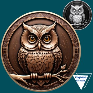 Ilusión 3D de búho / Grabado láser / Xtool / Lightburn / PNG / Mapa de profundidad de monedas / Mapa de altura / Escala de grises / Glowforge / Máquinas CNC / Pájaros