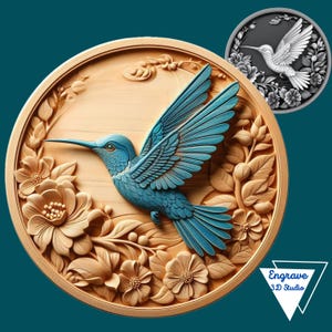 Kolibri | 3D Laserschnitt | Tiefenkarte | Höhe Karte | 3D Lasergravur | Xtool | PNG-Datei | Lichtbrand | CNC | Graustufen | Glühschmiede | Vögel