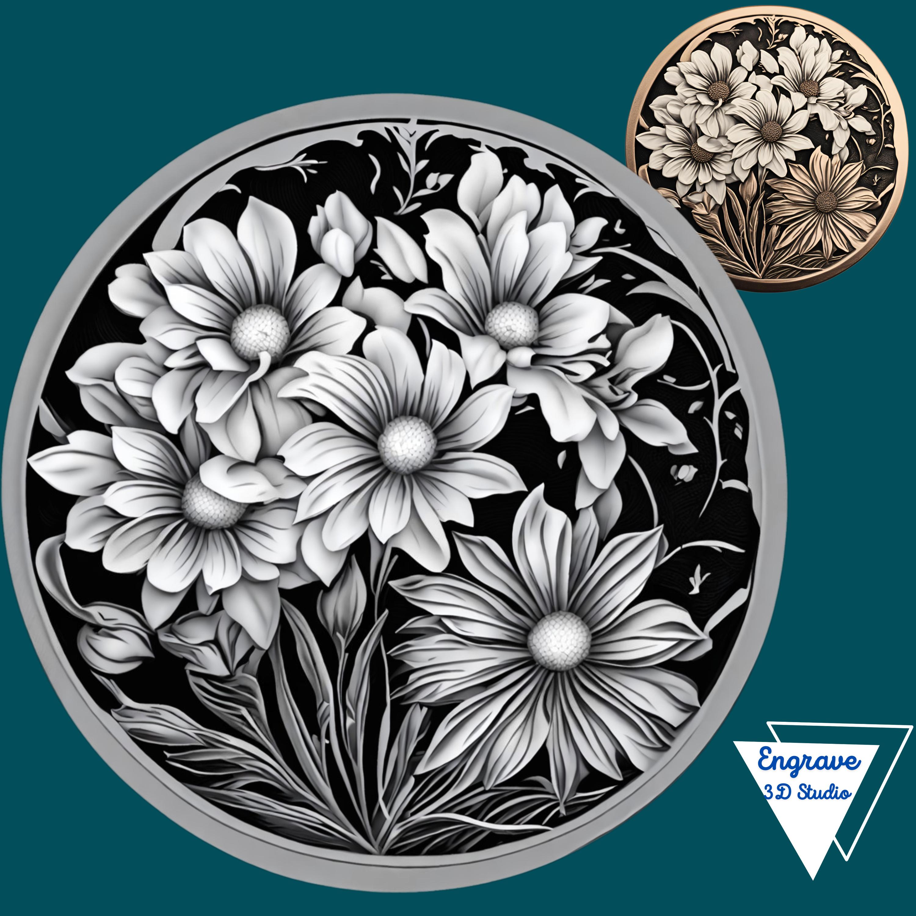 3D Flower Coin Depth Map: Laser Engraving Art (digital Download