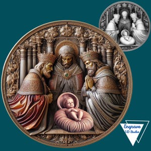 Archivo STL de relieve 3D de la Natividad de Jesús / relieve / Mapa de profundidad y altura / CNC / Resina / grabado láser