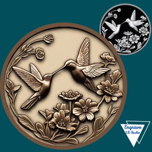 Carte de profondeur de pièce de colibris | Carte des hauteurs | Gravure laser 3D | Outil X | PNG | Coup de foudre | CNC | Niveaux de gris | Forgelumineuse | Fichier numérique découpé au laser