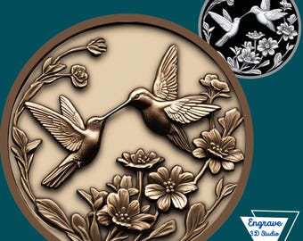 Hummingbirds 3D Relief STL File | embossing | Depth, Height MaP | Resin | laser engraving| Birds