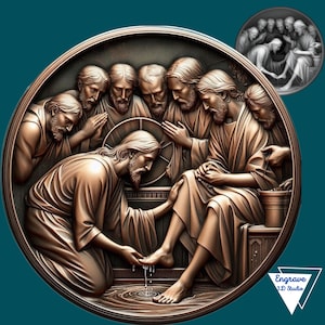 Jezus wast de voeten van de discipelen 3D-illusie | Dieptekaart | Laserbranden | Lasergereed bestand | X-tool | Glowforge | Grijswaarden | CNC | Brandwonden
