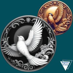 Mapa de profundidad de monedas / Mapa de altura / Grabado láser 3D / Herramienta X / Quemado de luz / Descargas de arte / PNG / Digital / Forja brillante / CNC / Archivo láser / Pájaro