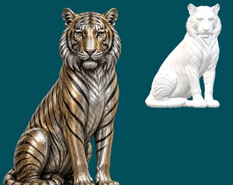 Tiger STL | High Detail Sculpture,OBJ, png files, CNC routers, 3D printing } Animal
