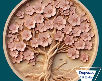 Cherry Blossom STL File | Depth, High relief | embossing | Resin | Laser engraving | CNC  | 3D print