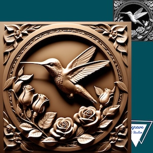 Mapa de profundidad de colibrí / Grabado láser / PNG / Ilusión 3D / Archivo láser / Grabado en madera / Digital / Xtool / Glowforge / Escala de grises / CNC / Pájaro