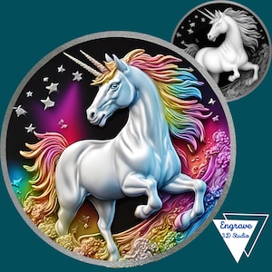 Unicorn 3D Relief STL File | embossing | Depth, Height MaP | Resin | laser engraving | horse