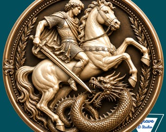 High Relief STL File | Faith Art (3D Print, SVG) | Saint George | Dragon