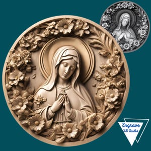 Mapa de Profundidade da Moeda da Virgem Maria | Mapa de Altura | Ilusão 3D | Gravação a Laser | Xtool | Arquivo de corte a laser | Lightburn | PNG | Máquina CNC | glowforge