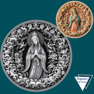 Nossa Senhora das Graças 3D Laser cut | Mapa de Profundidade | Mapa de Altura | Gravação a Laser 3D | Xtool | Arquivo PNG | Lightburn | Arte CNC | Tons de Cinza | Glowforge
