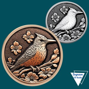 Northern Flicker / Grabado láser 3D / Xtool / Lightburn / Mapa de profundidad de monedas / Mapa de altura / Descarga de arte / PNG / Glowforge / Arte digital / Pájaros