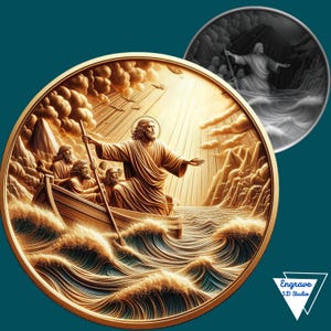 Peace,be still.Coin Tiefen Karte | 3D Lasergravur | X Werkzeug | Leichter Abbrand | PNG| Glühschmiede | CNC | Laserdatei | Jesus wies den Wind zurück