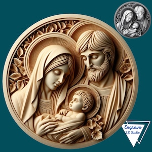 Mapa de profundidade de moedas de Jesus, Virgem Maria e José | Mapa de altura | Gravação a laser 3D | Xtool | Ilusão 3D Lightburn | Digital | PNG | glowforge