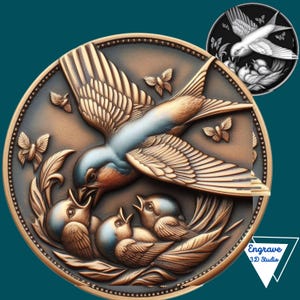 Mapa de profundidad de monedas / Archivo láser / Mapa de altura / Grabado láser 3D / Xtool / Lightburn / Ilusión 3D / PNG / Glowforge / CNC / Swallo Birds / Niños